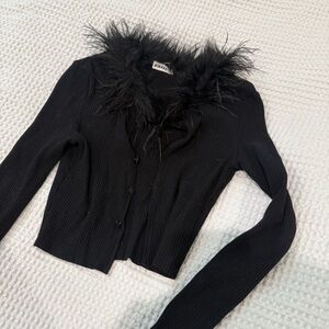 Black Feather Accent Cardigan